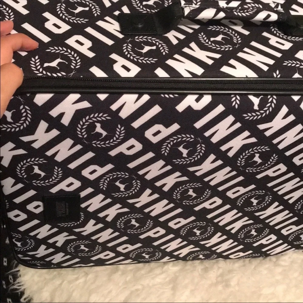 PINK Victoria's Secret Black & White Logo Rolling Carry-On - Picture 4 of 4